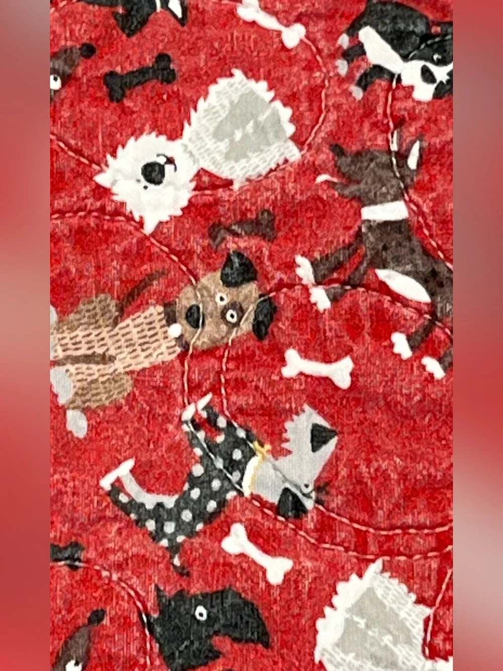 Classic Red and White Star Patchwork w/ Quilt Dog Theme Heavy Cotton  51